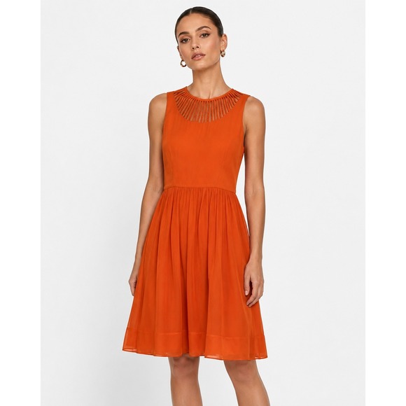 Reiss Dresses & Skirts - REISS Orange 100% Silk Cage Neckline Sleeveless Cocktail Dress Womens Size 4